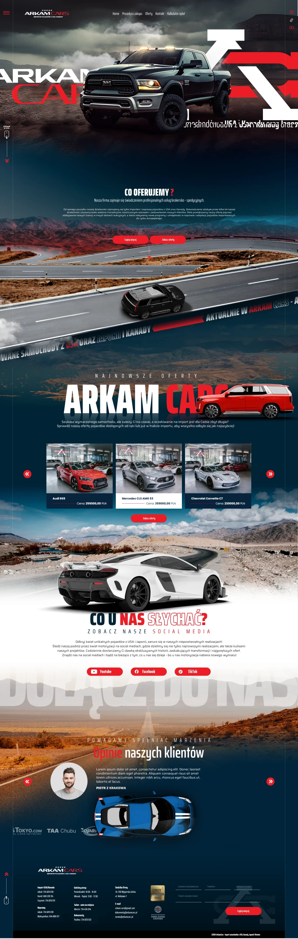 Projektowanie stron itnernetowych - projekt fullpage dla ArkamCars