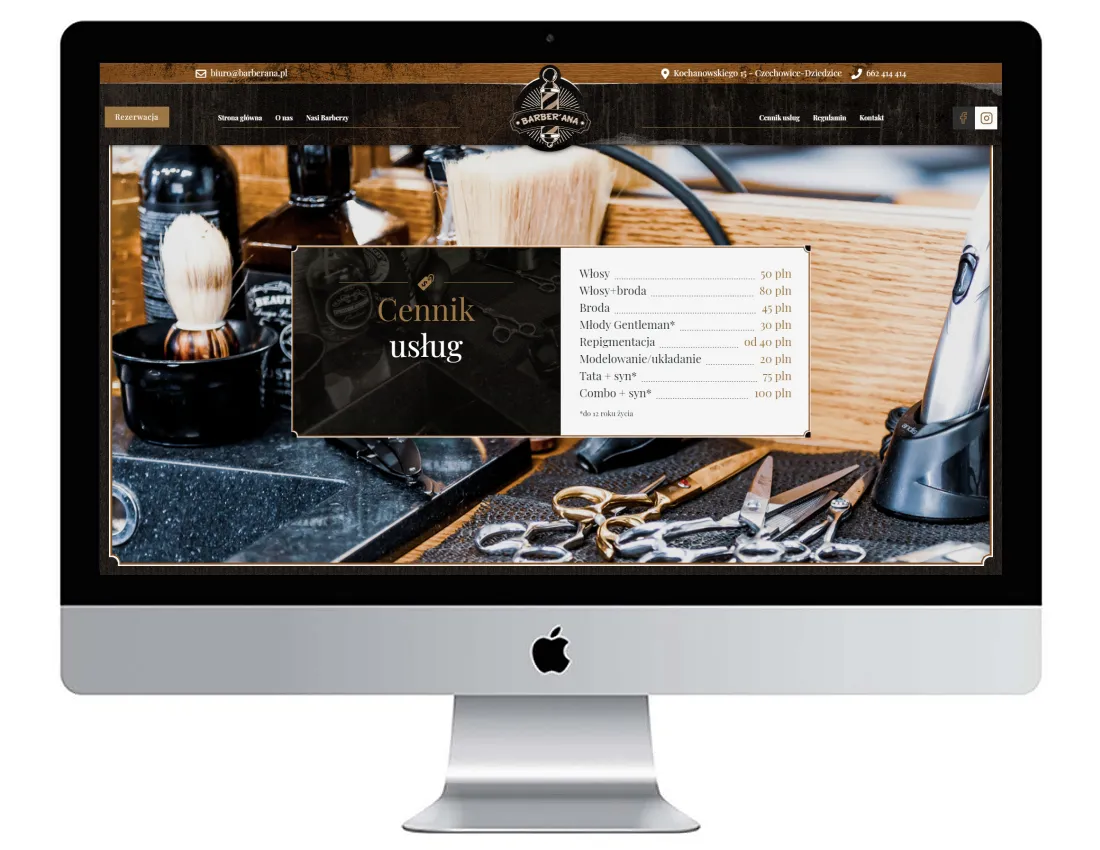 Projekt strony internetowej Barber `Ana z miasta Czechowice-Dziedzice